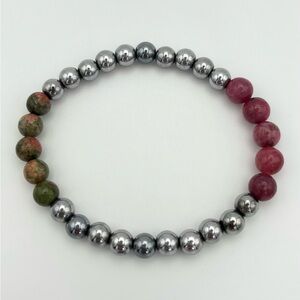 Unakite Thulite Terahertz Gemstone Stretch Bracelet Boho Hippie Crystal Healing
